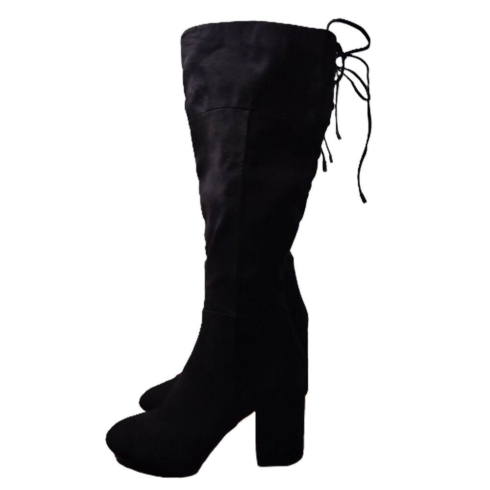 Kenneth Cole Reaction Corie Lace Tall Boots Women’s 8.5 Black Zip Heeled